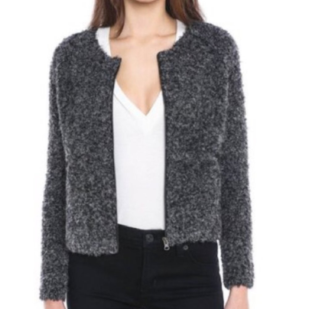 John + Jenn boucle teddy sherpa gray cardigan zipper jacket S